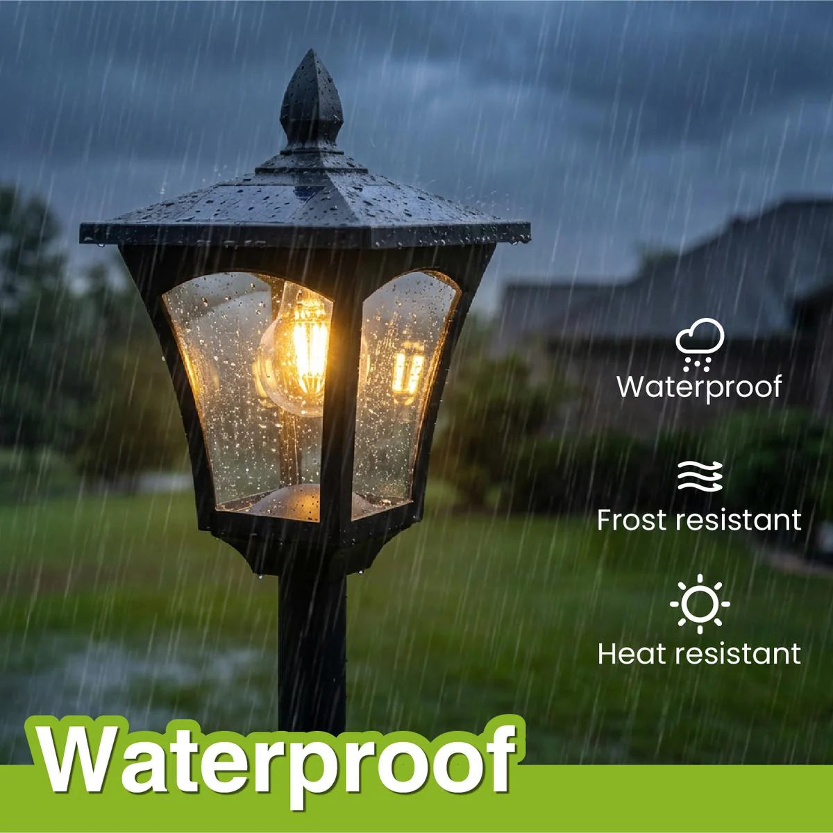 Solar-Powered Flowerpot Lamp Post Glass Solar Garden Light, 60 Lumens Outdoor Waterproof Solar Standing Lamp