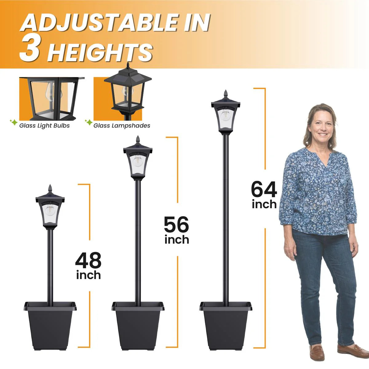 Solar-Powered Flowerpot Lamp Post Glass Solar Garden Light, 60 Lumens Outdoor Waterproof Solar Standing Lamp