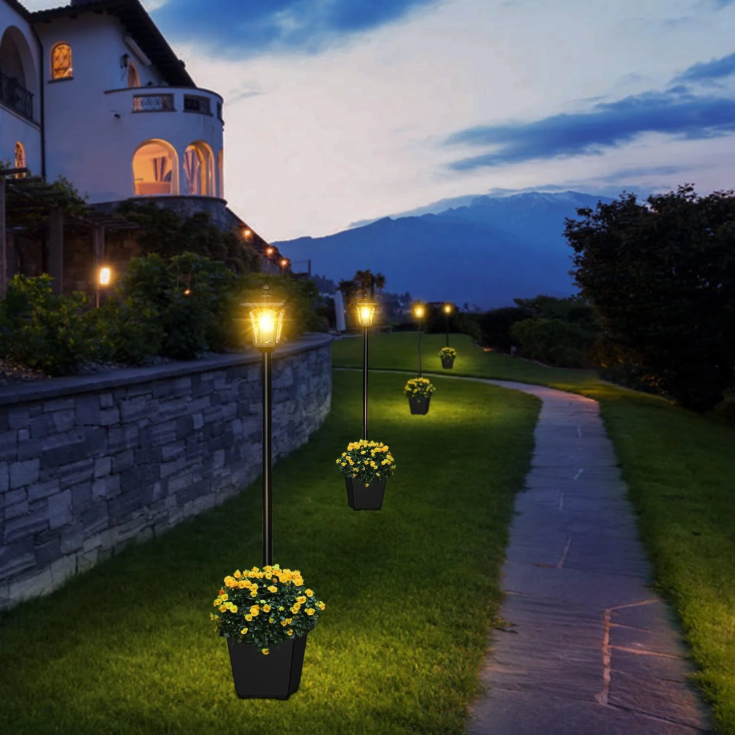 Solar-Powered Flowerpot Lamp Post Glass Solar Garden Light, 60 Lumens Outdoor Waterproof Solar Standing Lamp